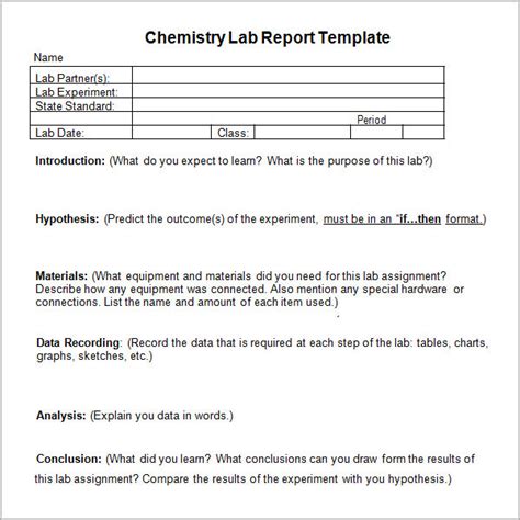 chemistry lab report template word